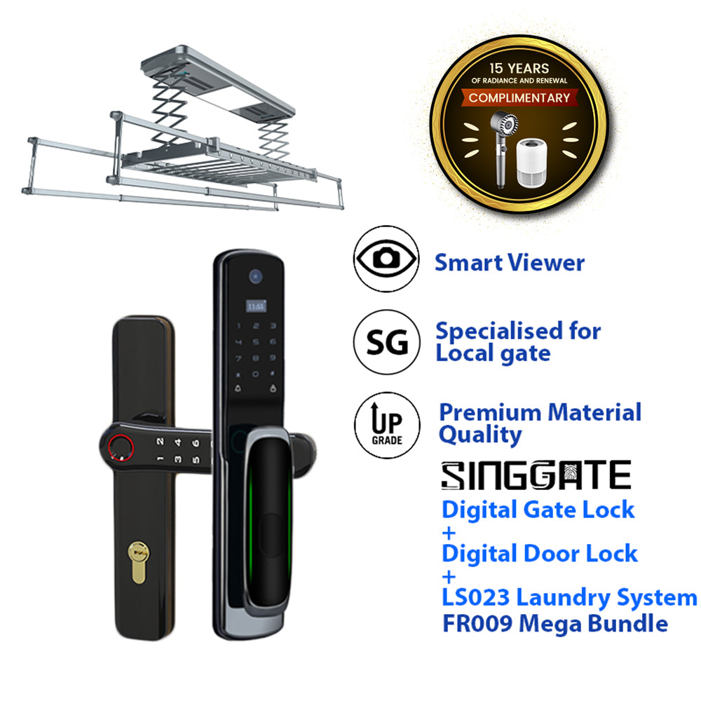 *Mega Bundle Deal* FR009 Door Digital Lock + FM021 Metal Gate Digital Lock + LS026/023 Laundry Rack