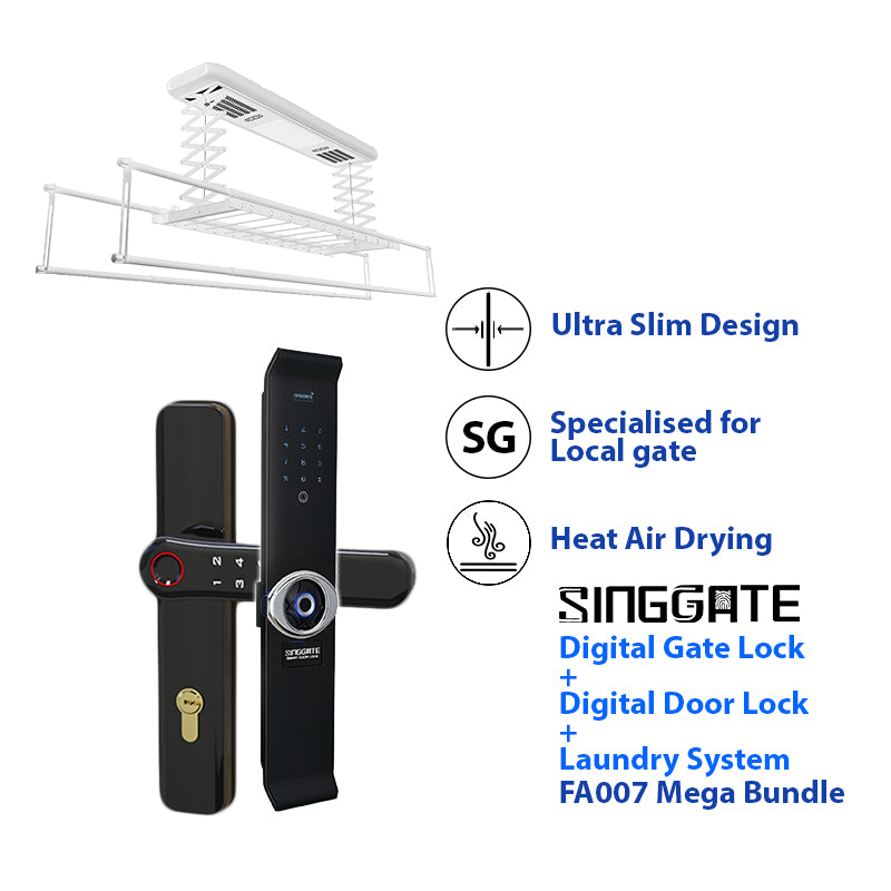 SINGGATE Mega Bundle, *Mega Bundle Deal* FA007 Door Digital Lock + FM021 Metal Gate Digital Lock + LS026 Laundry Rack - SINGGATE Digital Lock