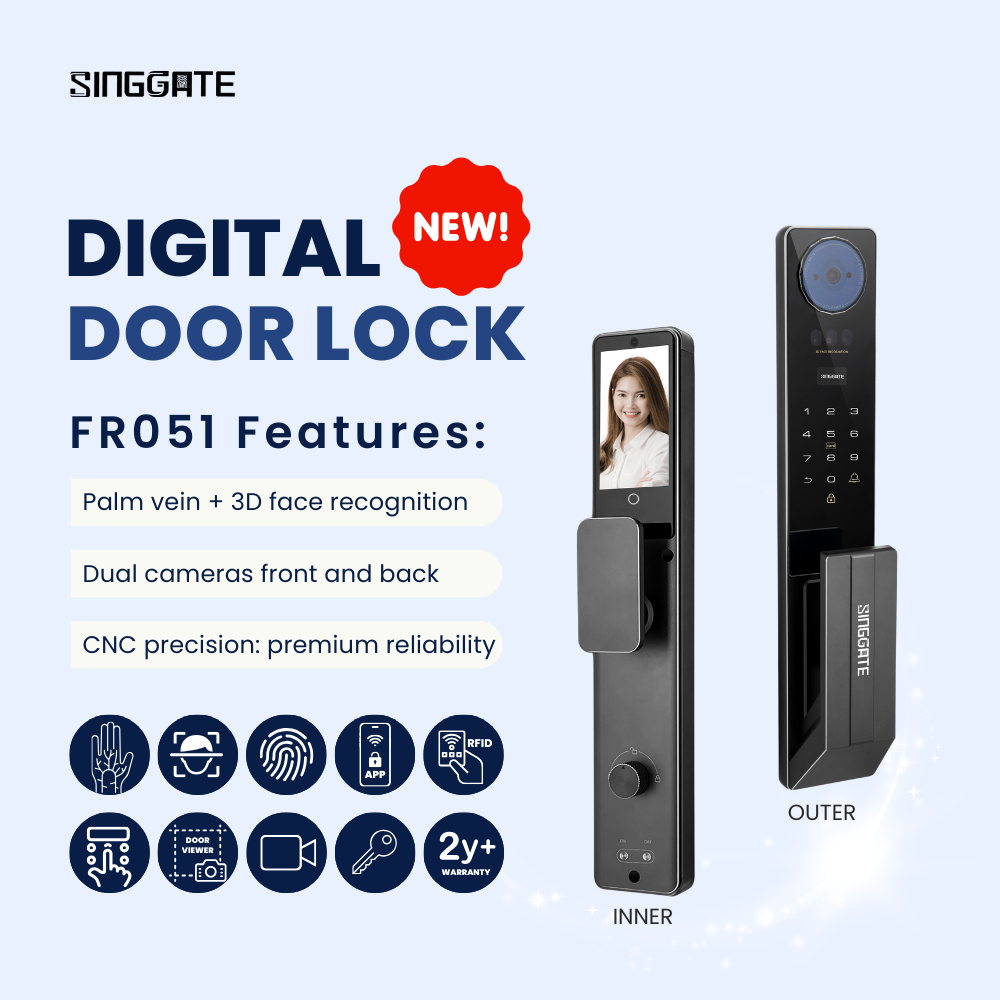 ❤️BEST QUALITY❤️ FR051 3D Face & Palm Vein Recognition + Video Call Door Viewer Digital Door Lock