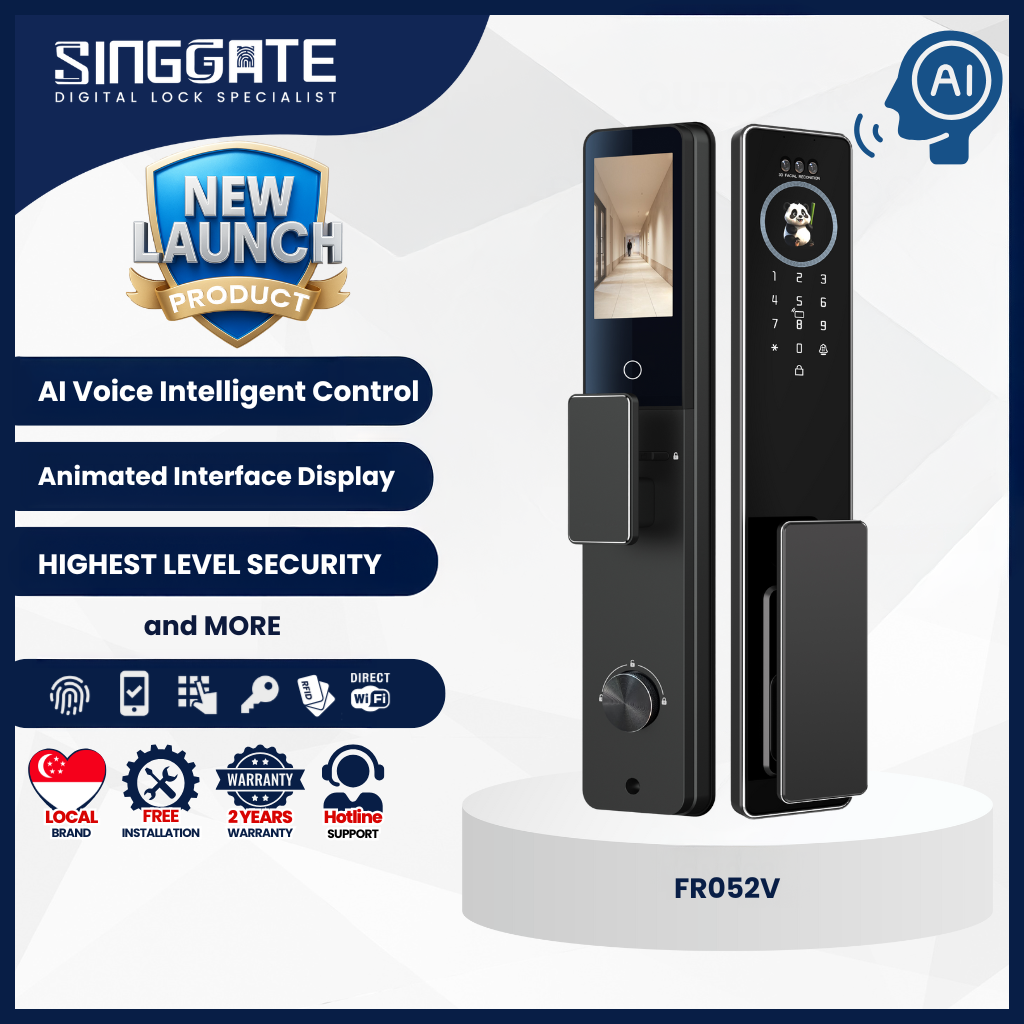 Singgate FR052V with 3D Face & Palm Vein Recognition Digital Lock | Voice Control