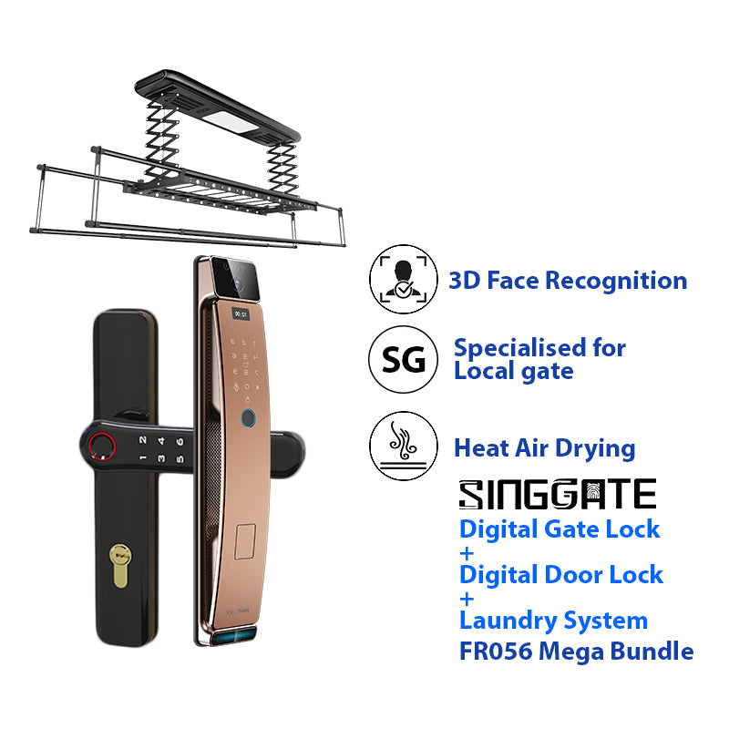 SINGGATE Mega Bundle, *Mega Bundle Deal* FR056 Door Digital Lock + FM021 Metal Gate Digital Lock + LS026 Laundry Rack - SINGGATE Digital Lock