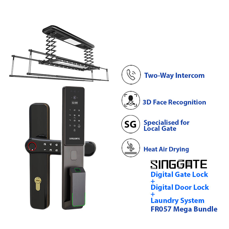 SINGGATE Mega Bundle, ❤️Ultra Slim❤️*Mega Bundle Deal* FR057 Door Digital Lock + FM021 Metal Gate Digital Lock + LS026 Laundry Rack - SINGGATE Digital Lock