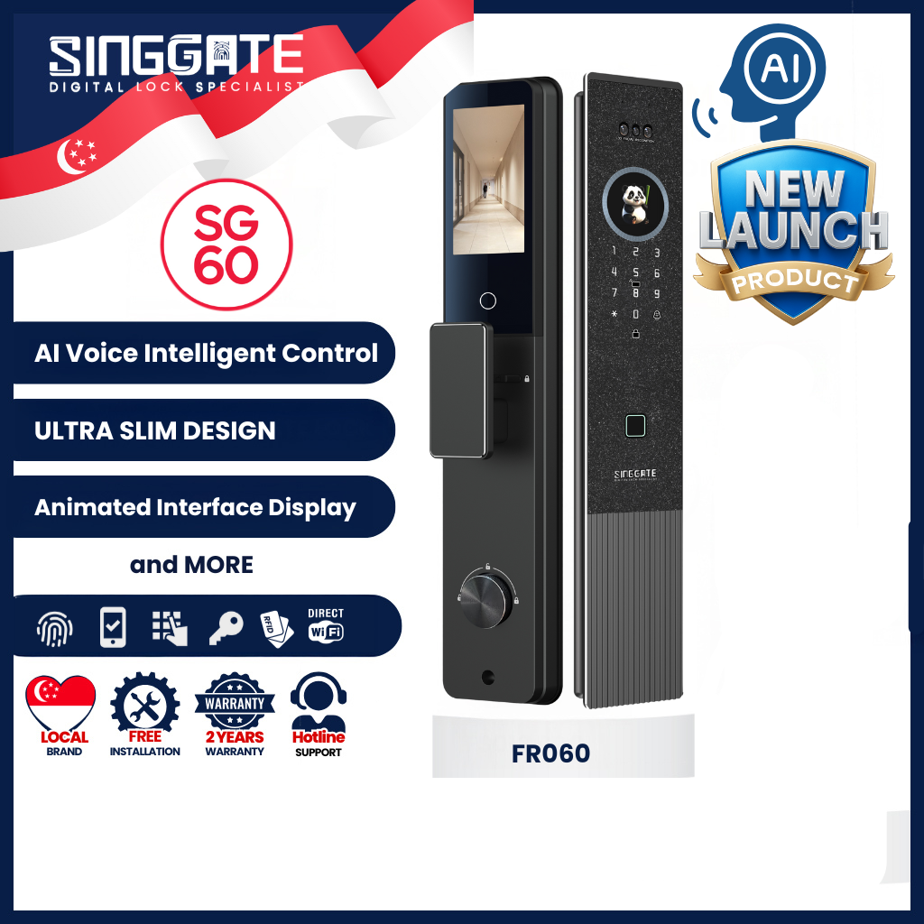 Singgate FR060 with 3D Face & Palm Vein Recognition Digital Lock | Voice Control