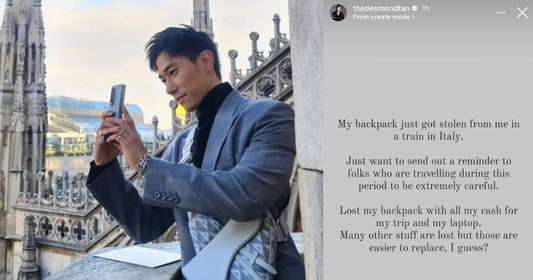 Actor Desmond Tan robbed while travelling in Italy, backpack with cash, laptop stolen