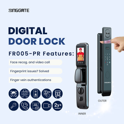 ❤️NEW UPGRADED❤️ FR005 PRO 3D Face & Finger Vein Recognition + Video Call Door Viewer Digital Door Lock