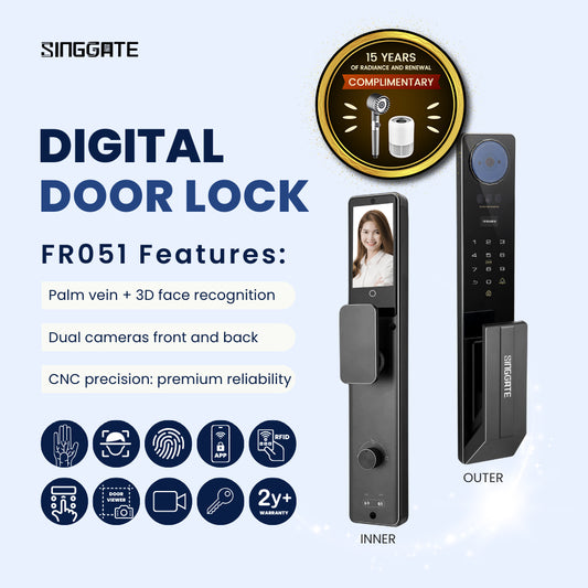 ❤️BEST QUALITY❤️ FR051 3D Face Recognition + Dual cameras front & back + Video Call Door Viewer Digital Door Lock