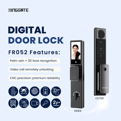 FR052 3D Face & Palm Vein Recognition + Video Call Door Viewer Digital Door Lock
