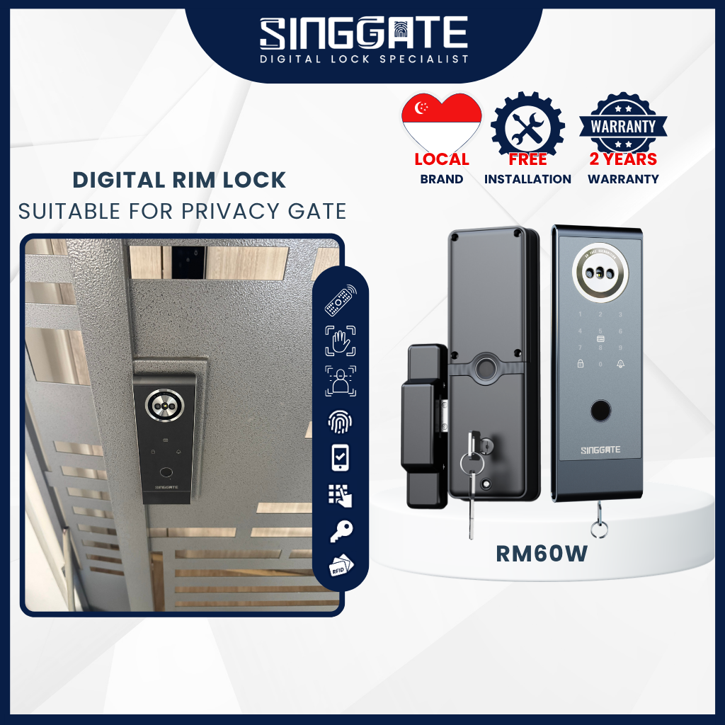 Singgate RM60W Weatherproof Metal Gate Digital Rim Lock
