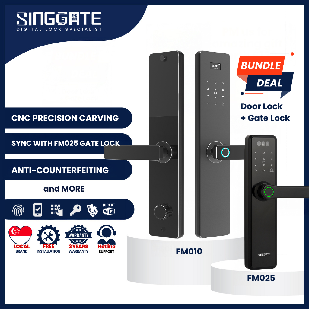 FM010 Door Digital Lock + FM025 Metal Gate Digital Lock (* Sync Bundle Deal* )