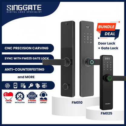 FM010 Door Digital Lock + FM025 Metal Gate Digital Lock (* Sync Bundle Deal* )
