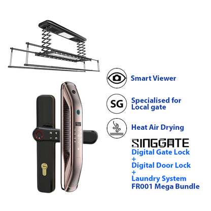 SINGGATE Mega Bundle, *Mega Bundle Deal* FR001 Door Digital Lock + FM021 Metal Gate Digital Lock + LS026 Laundry Rack - SINGGATE Digital Lock