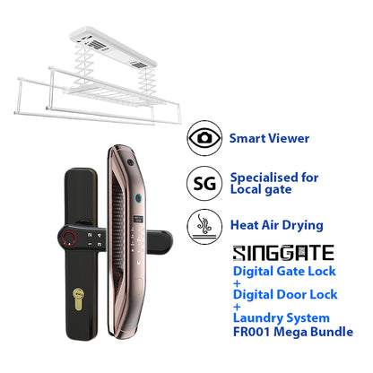 SINGGATE Mega Bundle, *Mega Bundle Deal* FR001 Door Digital Lock + FM021 Metal Gate Digital Lock + LS026 Laundry Rack - SINGGATE Digital Lock