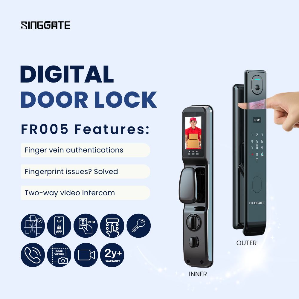 SINGGATE Door Digital Lock, FR005 Finger Vein Recognition & Video Call Smart Viewer Digital Door Lock - SINGGATE Digital Lock