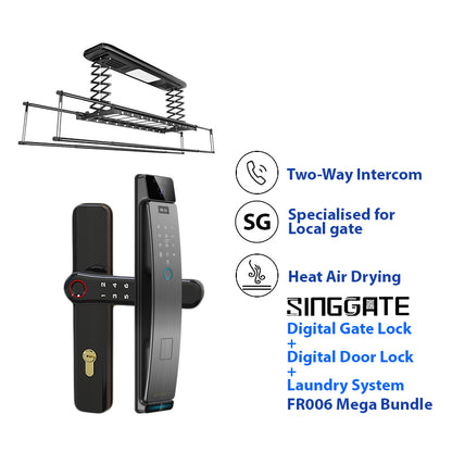 SINGGATE Mega Bundle, *Mega Bundle Deal* FR006 Door Digital Lock + FM021 Metal Gate Digital Lock + LS026 Laundry Rack - SINGGATE Digital Lock