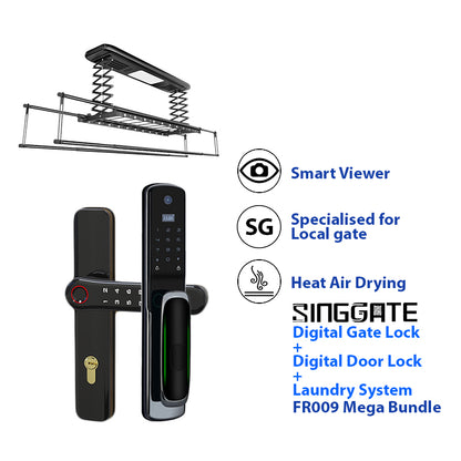 SINGGATE Mega Bundle, *Mega Bundle Deal* FR009 Door Digital Lock + FM021 Metal Gate Digital Lock + LS026 Laundry Rack - SINGGATE Digital Lock