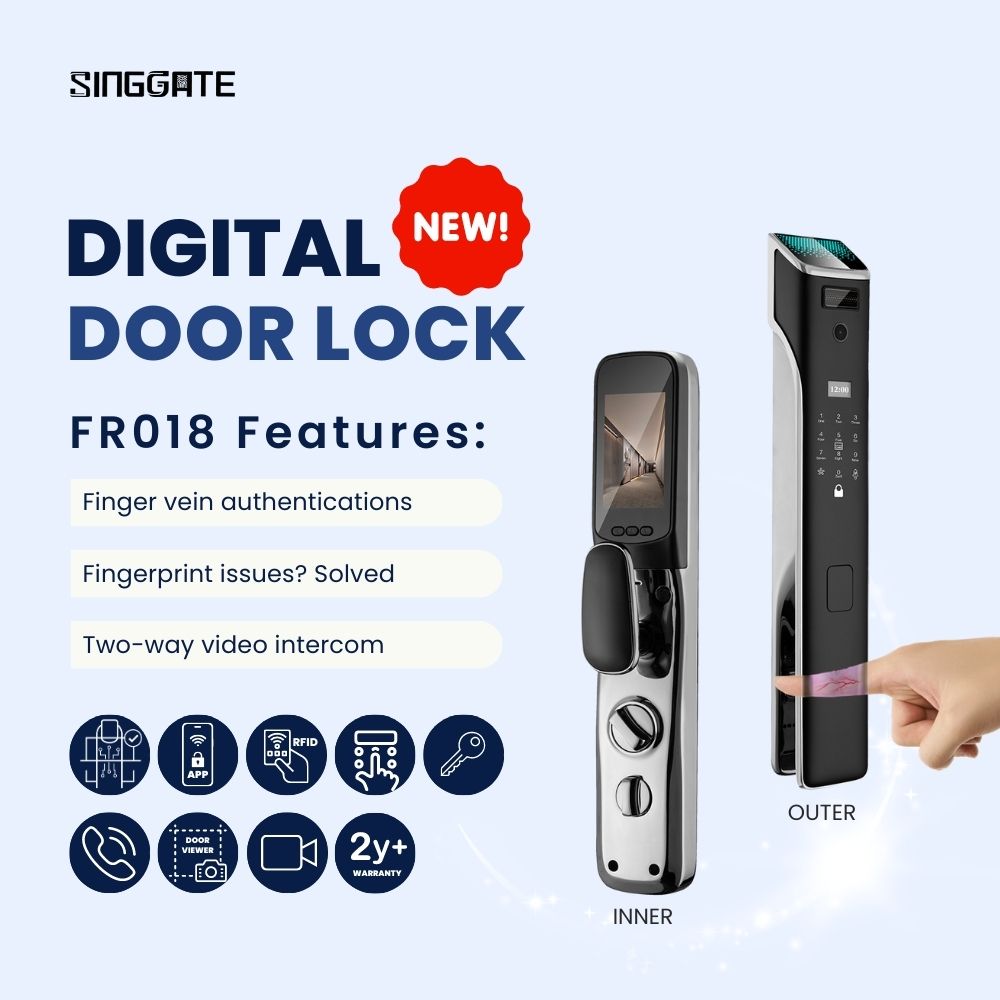 SINGGATE Door Digital Lock, ❤️NEW❤️FR018 Finger Vein Recognition & Video Call Smart Viewer Digital Door Lock - SINGGATE Digital Lock