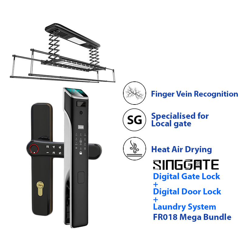 SINGGATE Mega Bundle, ❤️NEW❤️*Mega Bundle Deal* FR018 Door Digital Lock + FM021 Metal Gate Digital Lock + LS026 Laundry Rack - SINGGATE Digital Lock