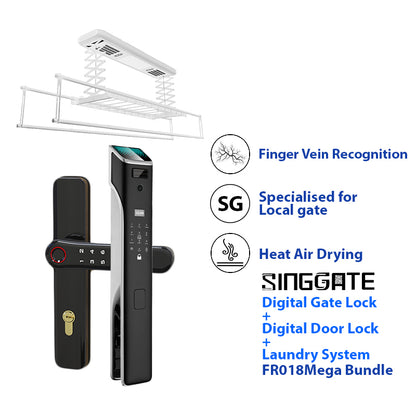 SINGGATE Mega Bundle, ❤️NEW❤️*Mega Bundle Deal* FR018 Door Digital Lock + FM021 Metal Gate Digital Lock + LS026 Laundry Rack - SINGGATE Digital Lock