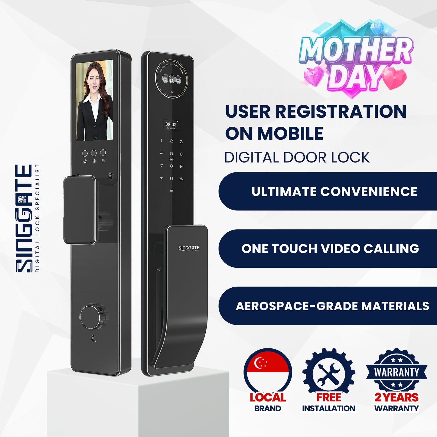 Singgate FR019 with 3D Face & Palm Vein Recognition Digital Lock | Seamless Mobile Control