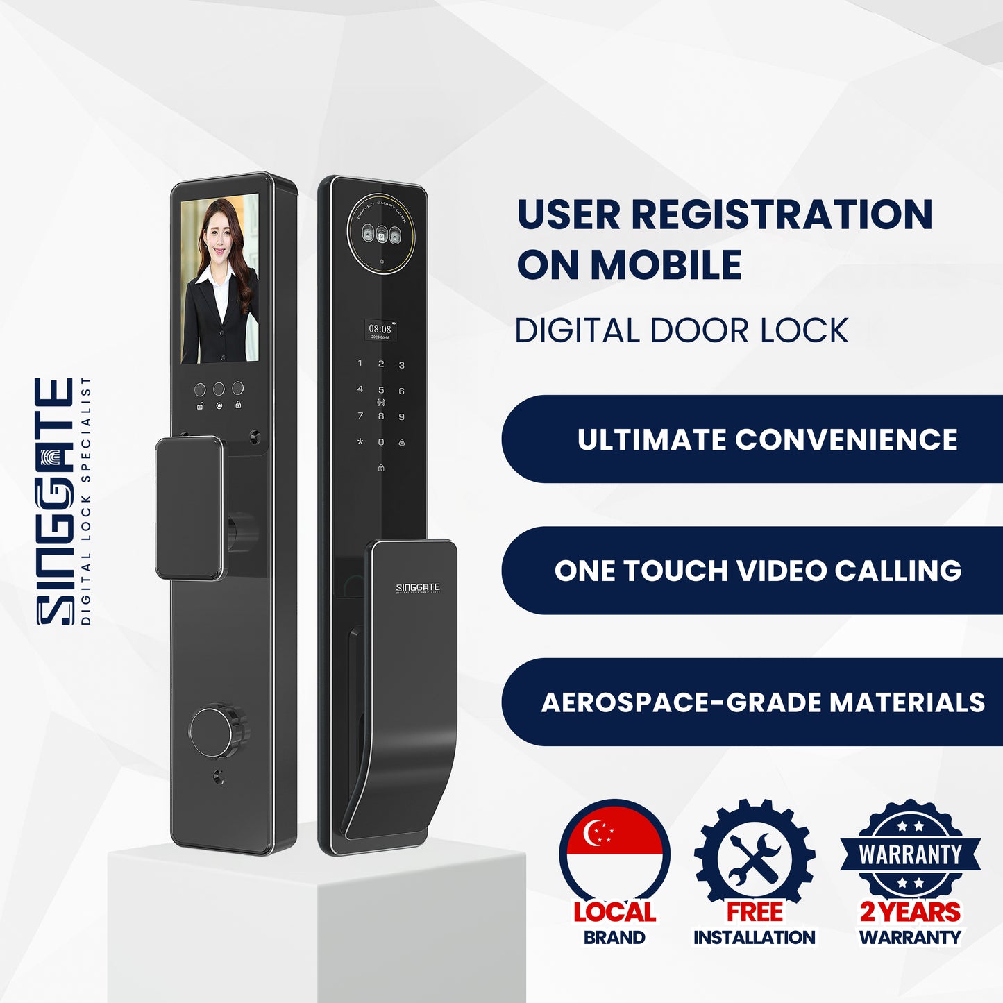 Singgate FR019 with 3D Face & Palm Vein Recognition Digital Lock | Seamless Mobile Control