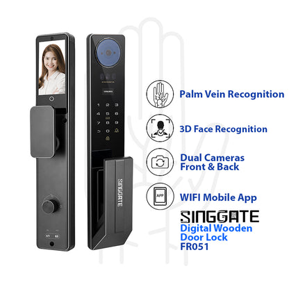 ❤️BEST QUALITY❤️ FR051 3D Face & Palm Vein Recognition + Video Call Door Viewer Digital Door Lock