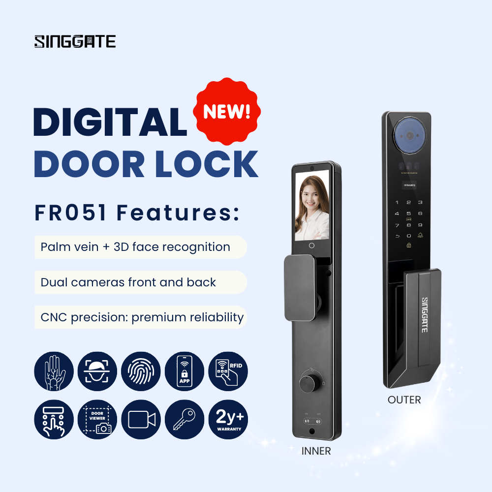 ❤️BEST QUALITY❤️ FR051 3D Face Recognition + Dual cameras front & back + Video Call Door Viewer Digital Door Lock