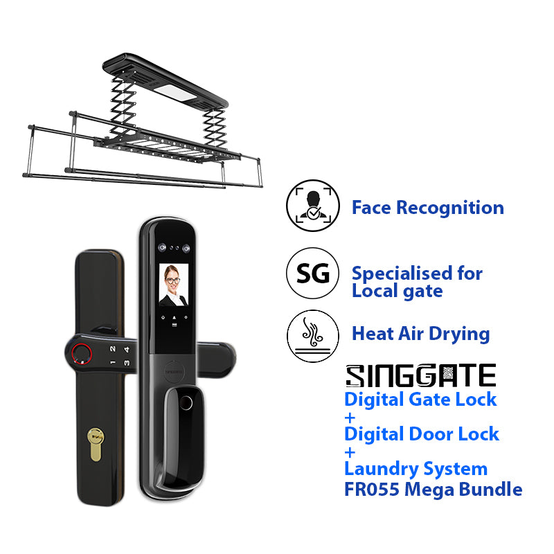 SINGGATE Mega Bundle, *Mega Bundle Deal* FR055 Door Digital Lock + FM021 Metal Gate Digital Lock  + LS026 Laundry Rack - SINGGATE Digital Lock
