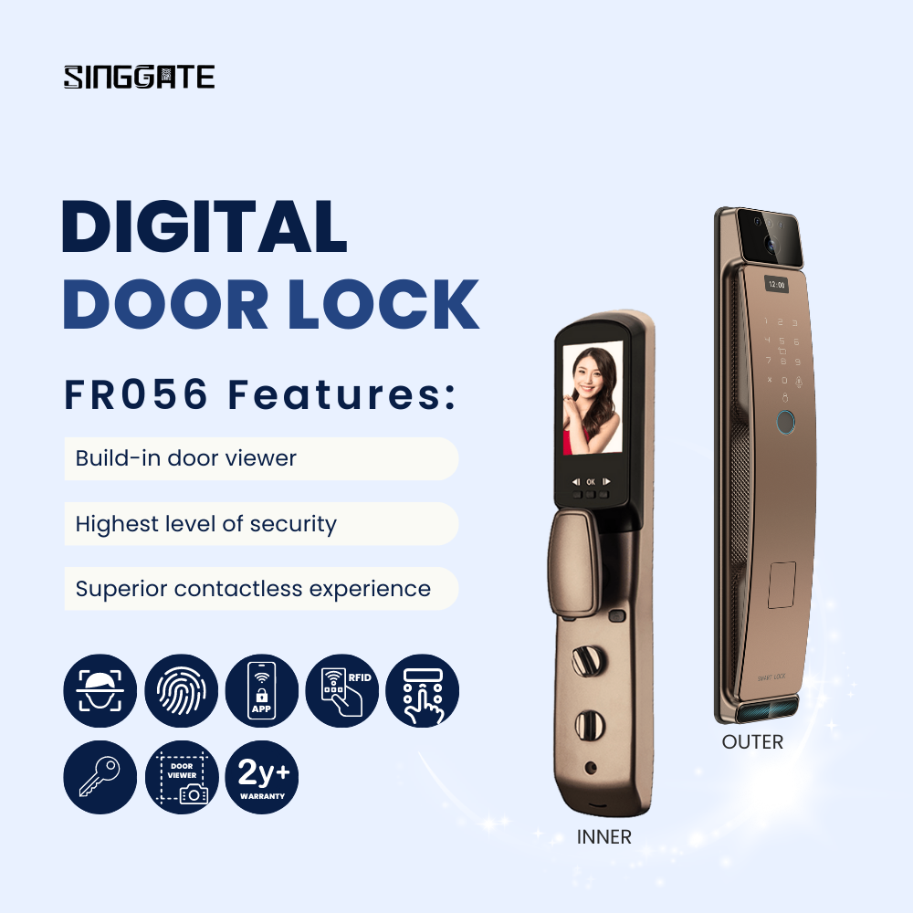 SINGGATE Door Digital Lock, FR056 Digital Door Lock | 3D Face Recognition & Door Viewer Lock - SINGGATE Digital Lock