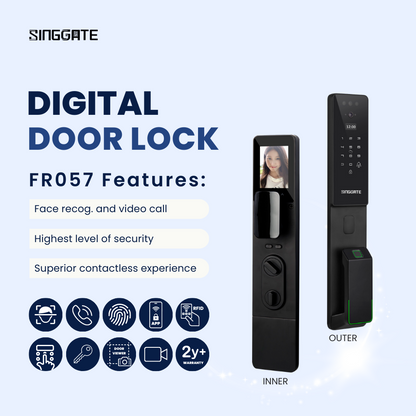 SINGGATE Door Digital Lock, ❤️Ultra Slim ❤️FR057 3D Face Recognition & Video Call Smart Viewer Digital Door Lock - SINGGATE Digital Lock