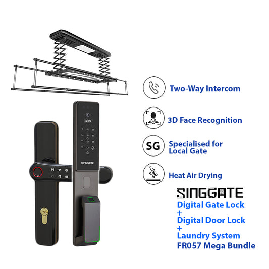 SINGGATE Mega Bundle, ❤️Ultra Slim❤️*Mega Bundle Deal* FR057 Door Digital Lock + FM021 Metal Gate Digital Lock + LS026 Laundry Rack - SINGGATE Digital Lock