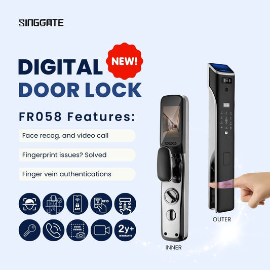 SINGGATE Door Digital Lock, ❤️NEW & BEST❤️ FR058 3D Face & Finger Vein Recognition + Video Call Door Viewer Digital Door Lock - SINGGATE Digital Lock