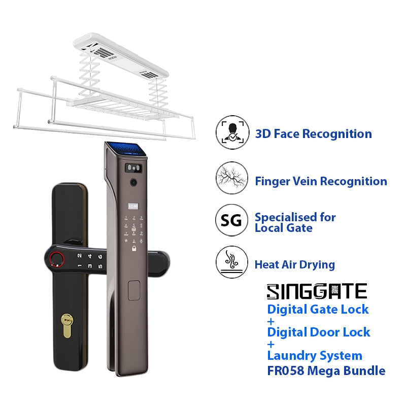 SINGGATE Mega Bundle, ❤️Best❤️*Mega Bundle Deal* FR058 Door Digital Lock + FM021 Metal Gate Digital Lock + LS026 Laundry Rack - SINGGATE Digital Lock