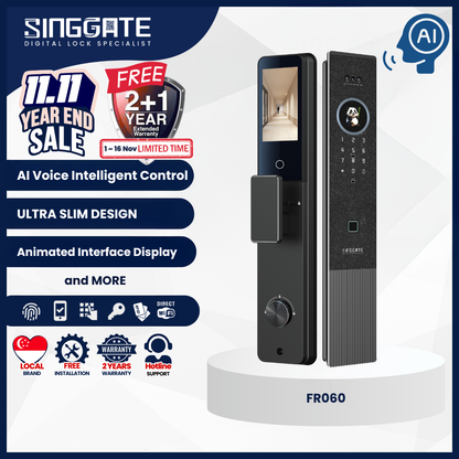 Singgate FR060 with 3D Face & Palm Vein Recognition Digital Lock | Voice Control