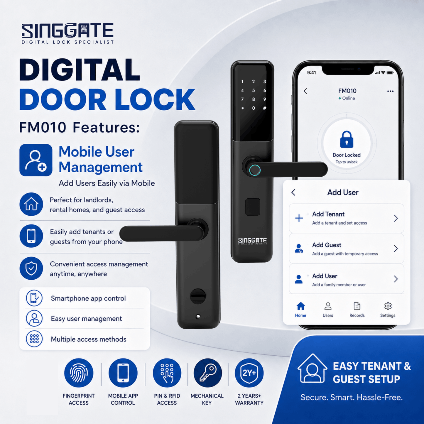 Singgate FM011 Smart User Management Control Digital Door Lock