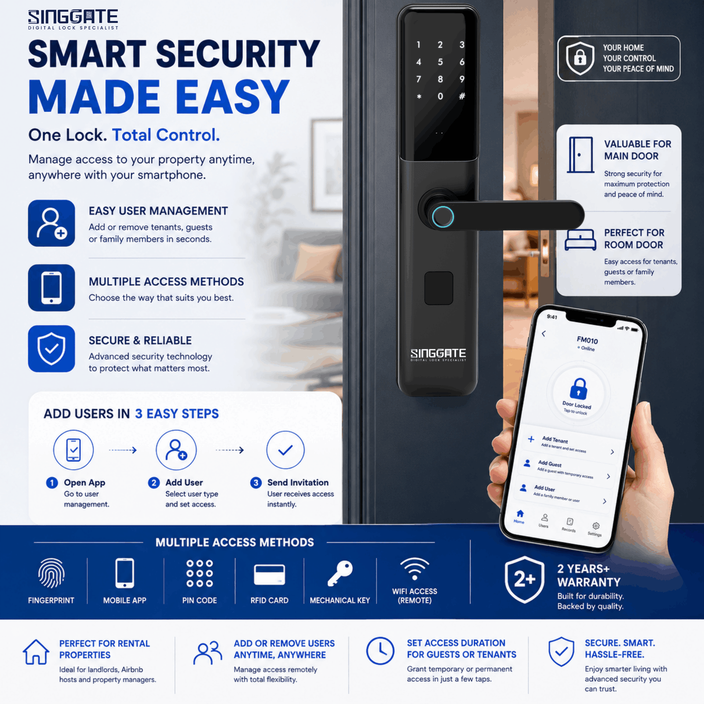 Singgate FM011 Smart User Management Control Digital Door Lock