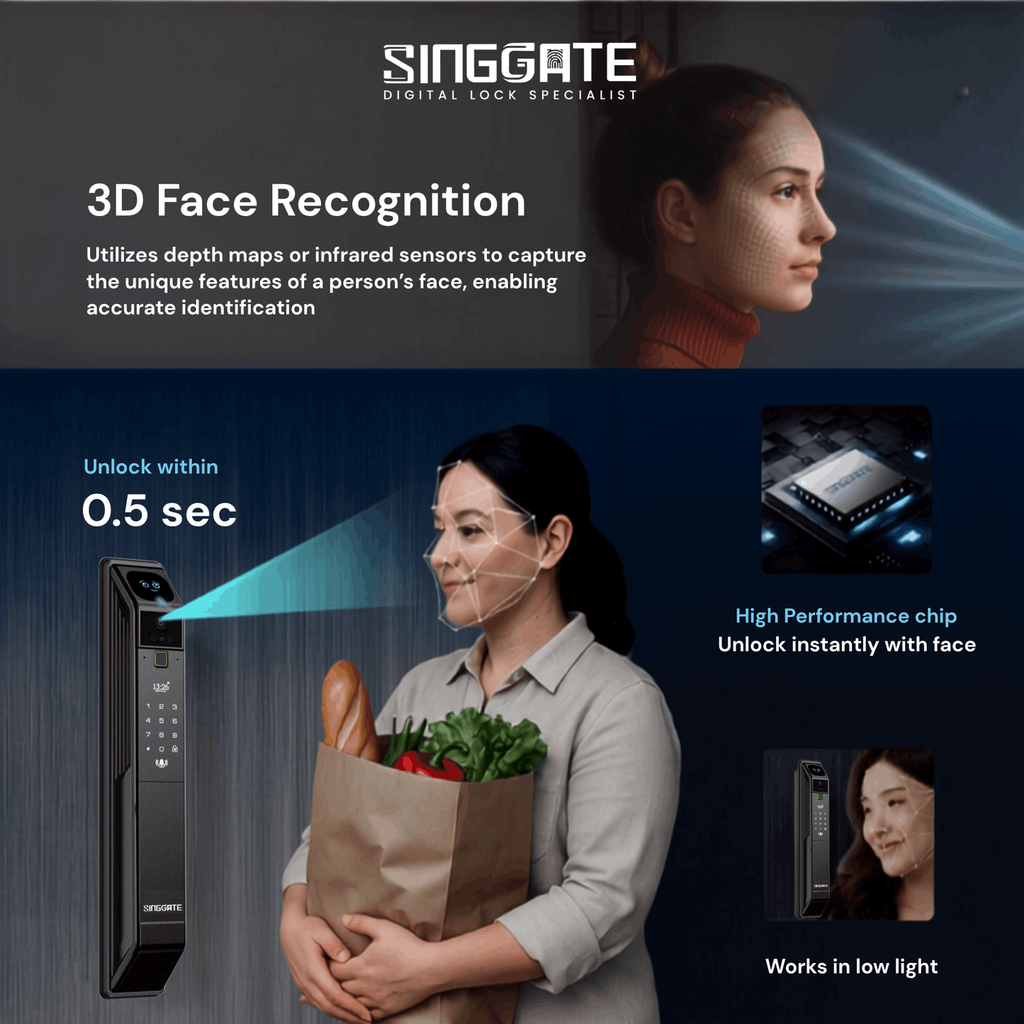 Singgate FR017 Ultra-HD Wide Angle Camera Digital Door Lock