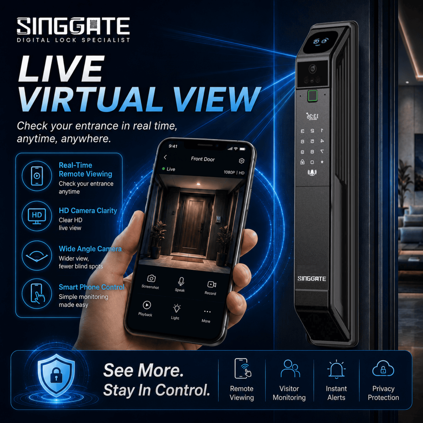 Singgate FR017 Ultra-HD Wide Angle Camera Digital Door Lock