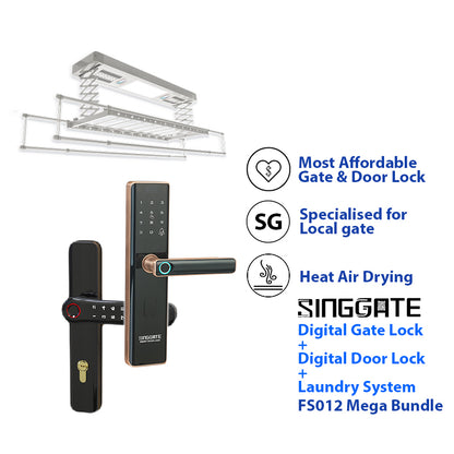 SINGGATE Mega Bundle, *Mega Bundle Deal* FS012 Door Digital Lock + FM021 Metal Gate Digital Lock + LS026 Laundry Rack - SINGGATE Digital Lock