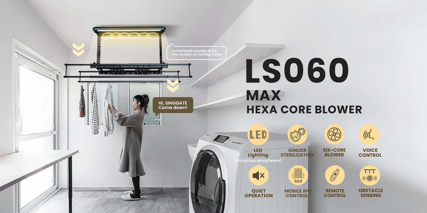 LS060 6x Blower Double Arm & Voice Control Automated Laundry Rack