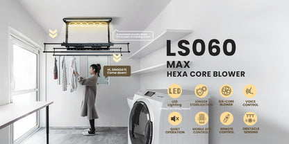 LS060 6x Blower Double Arm & Voice Control Automated Laundry Rack