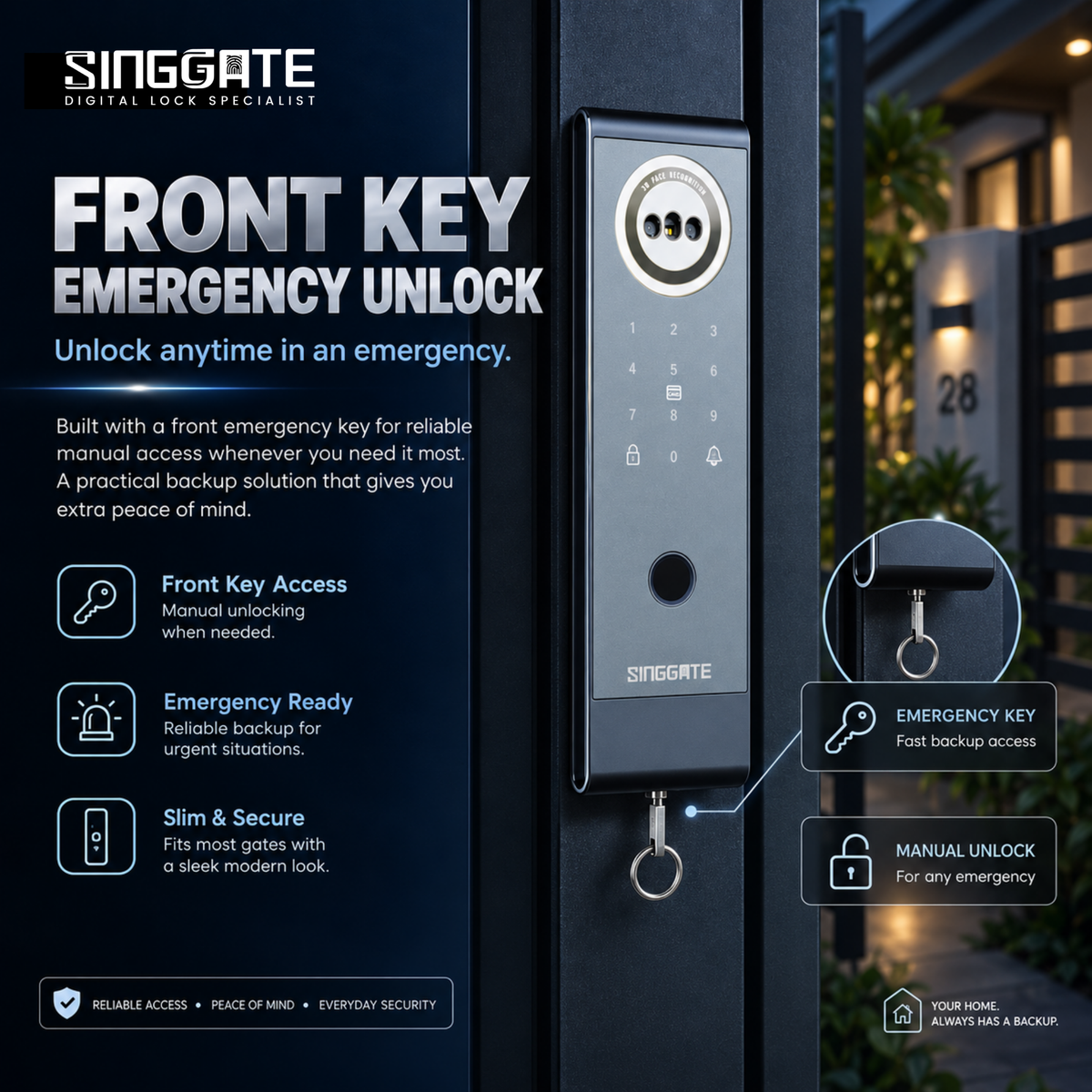 Singgate RM60W Weatherproof Metal Gate Digital Rim Lock