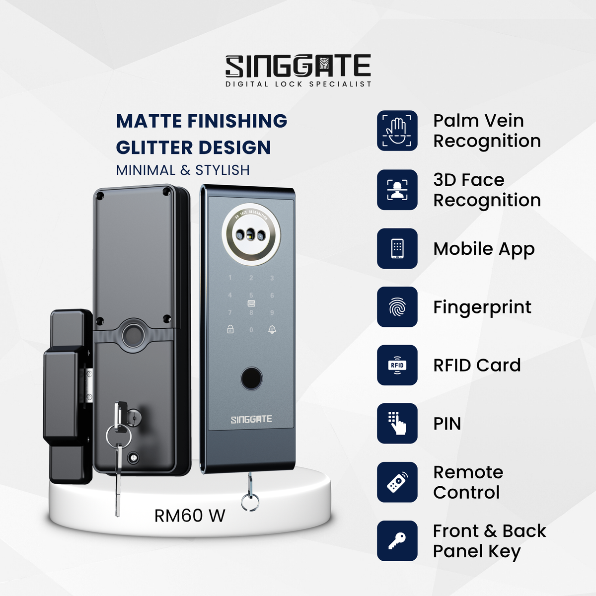 Singgate RM60W Weatherproof Metal Gate Digital Rim Lock