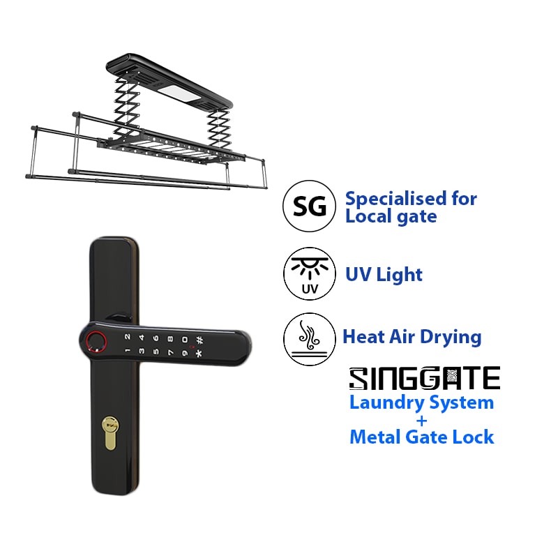SINGGATE Mega Bundle, *Special Bundle Promo* FM021 Metal Gate Digital Lock + LS026 Laundry Rack - SINGGATE Digital Lock