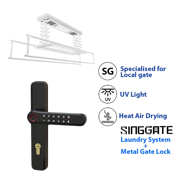 SINGGATE Mega Bundle, *Special Bundle Promo* FM021 Metal Gate Digital Lock + LS026 Laundry Rack - SINGGATE Digital Lock