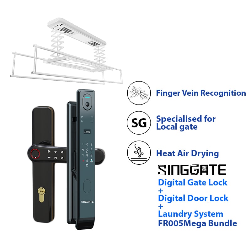 SINGGATE Mega Bundle, *Mega Bundle Deal* FR005 Door Digital Lock + FM021 Metal Gate Digital Lock + LS026 Laundry Rack - SINGGATE Digital Lock