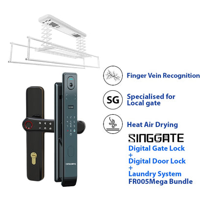 SINGGATE Mega Bundle, *Mega Bundle Deal* FR005 Door Digital Lock + FM021 Metal Gate Digital Lock + LS026 Laundry Rack - SINGGATE Digital Lock