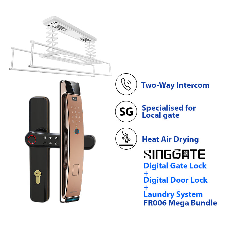 SINGGATE Mega Bundle, *Mega Bundle Deal* FR006 Door Digital Lock + FM021 Metal Gate Digital Lock + LS026 Laundry Rack - SINGGATE Digital Lock