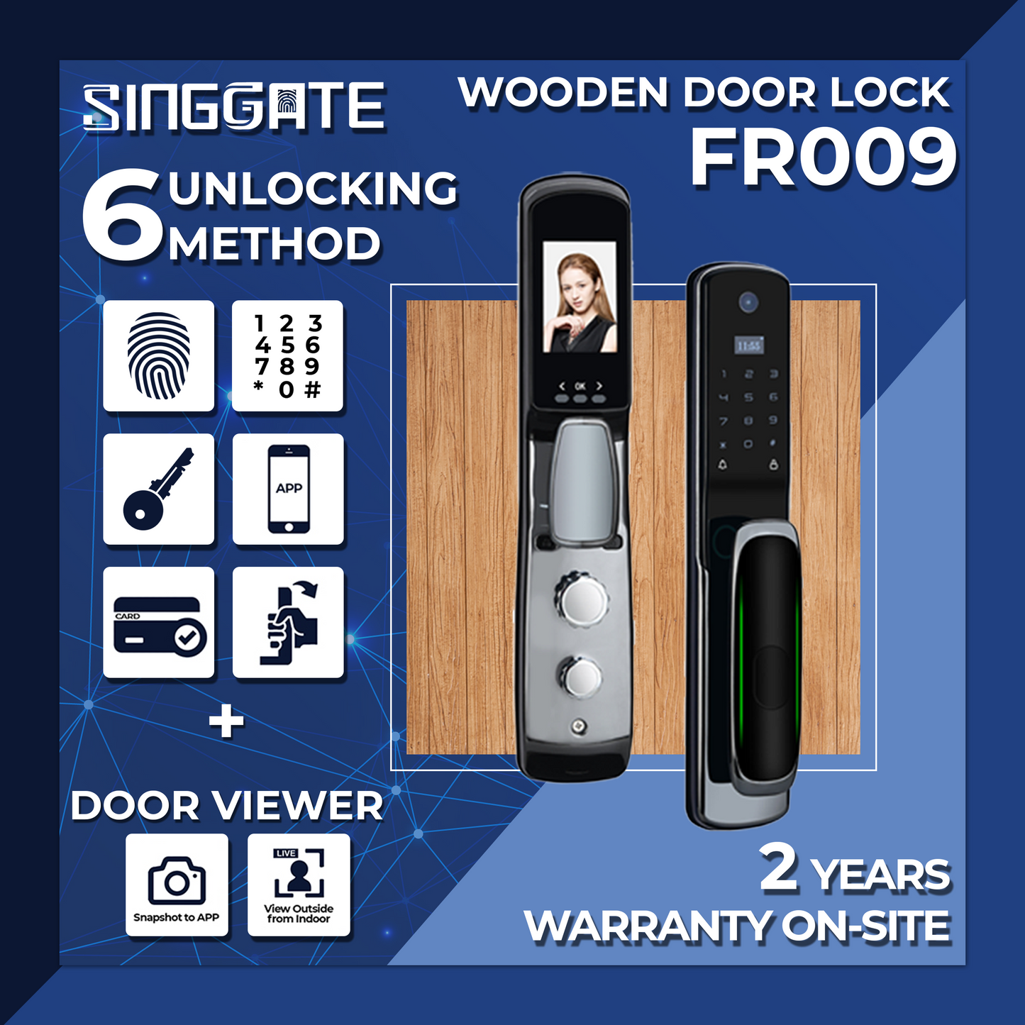 SINGGATE Door Digital Lock, FR009 Digital Door Viewer Camera & Hidden Fingerprint Digital Door Lock - SINGGATE Digital Lock