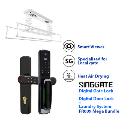 SINGGATE Mega Bundle, *Mega Bundle Deal* FR009 Door Digital Lock + FM021 Metal Gate Digital Lock + LS026 Laundry Rack - SINGGATE Digital Lock