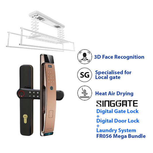SINGGATE Mega Bundle, *Mega Bundle Deal* FR056 Door Digital Lock + FM021 Metal Gate Digital Lock + LS026 Laundry Rack - SINGGATE Digital Lock